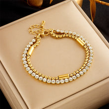 Lade das Bild in den Galerie-Viewer, 316L Stainless Steel White Zircon 2in1 Chains Bracelet For Women Jewelry
