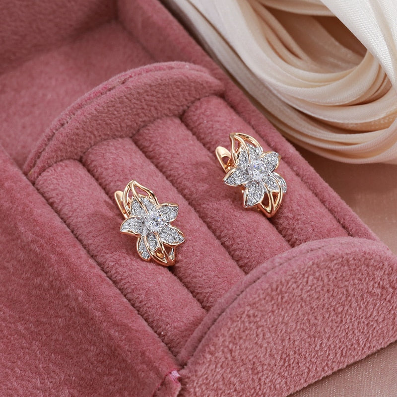 585 Rose Gold Flower Earrings For Women Jewelry