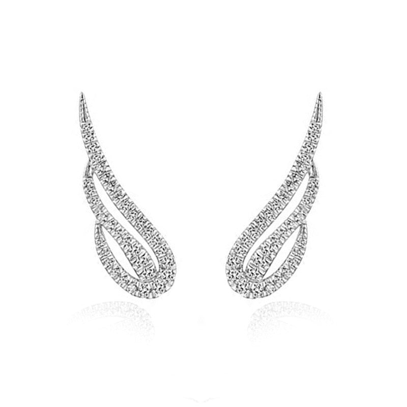 Genuine Platinum Plated Cute Angel Feather Fairy Stud Earrings for Women
