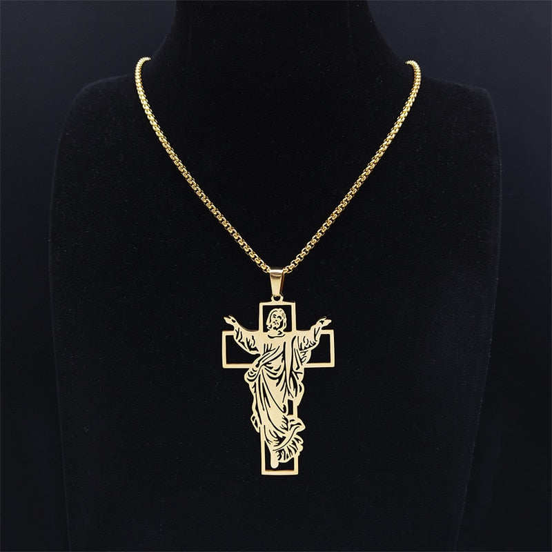 Easter Cross Stainless Steel Pendant Necklace