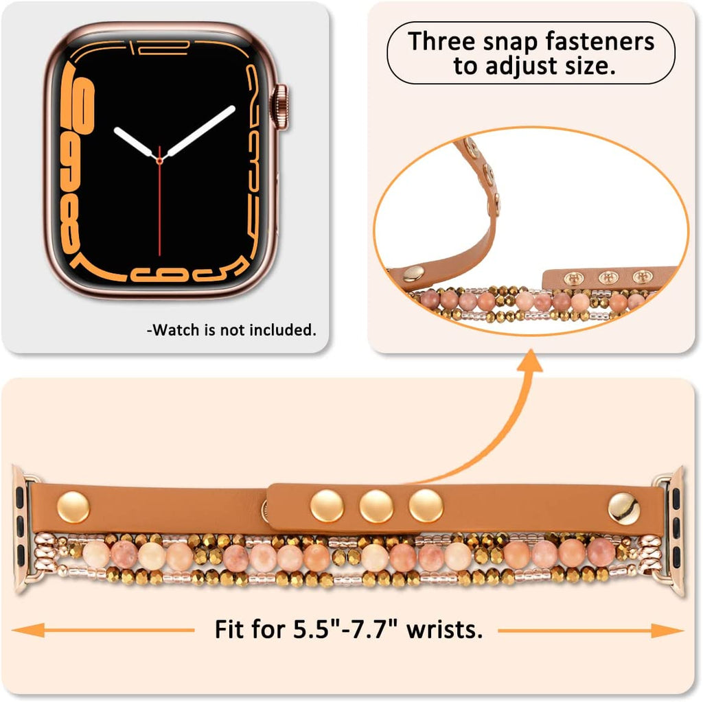 Bracelet Band For Apple Watch Strap Women Elastic Beaded Leather Strap