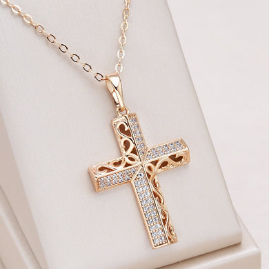 Cross 585 Rose Gold Micro Natural Zircon Necklaces For Women Jewelry