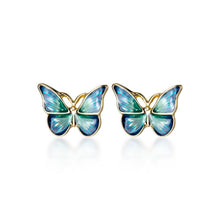Cargar imagen en el visor de la galería, 925 Silver Sweet Color Butterfly Stud Earrings
