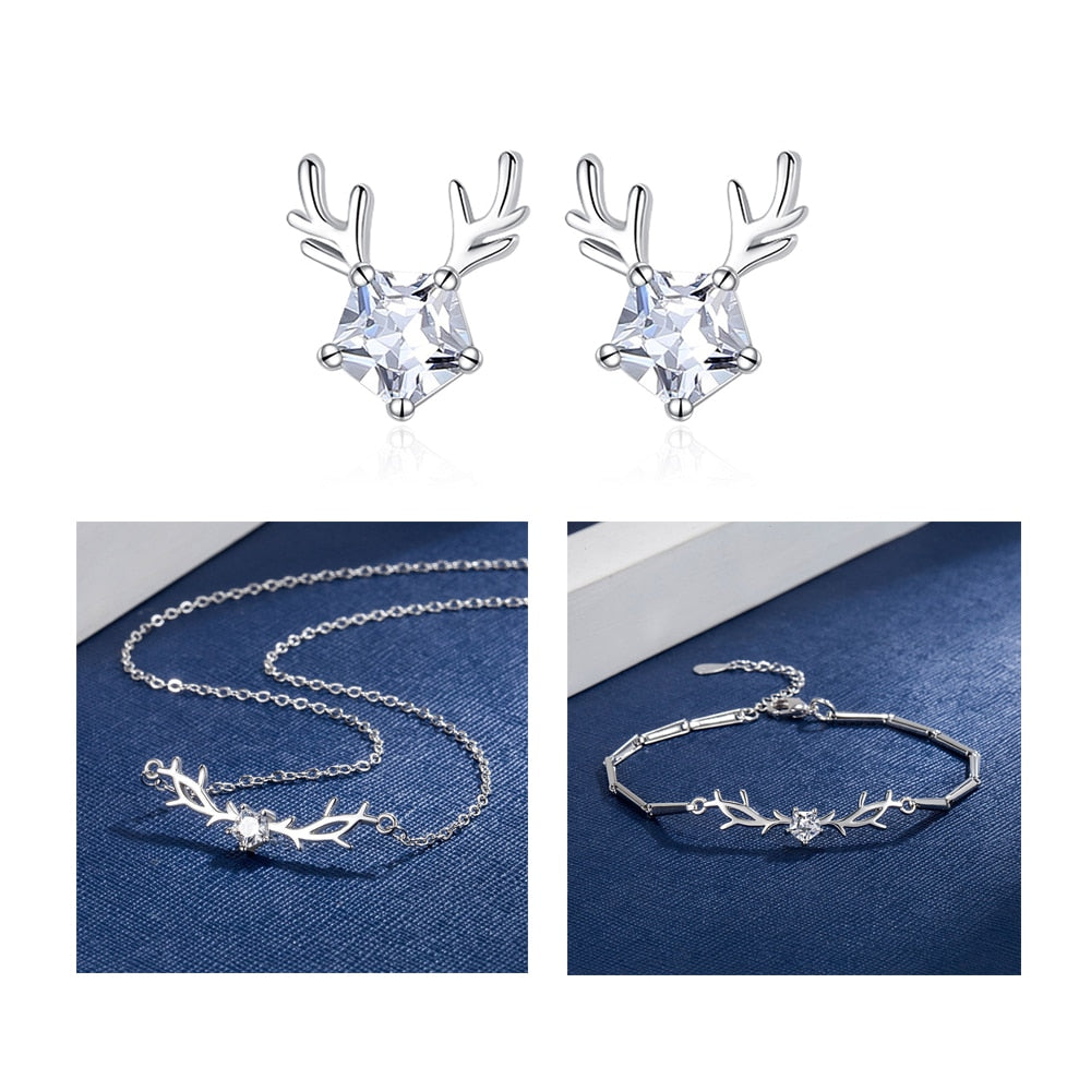 925 Silver Crystal Christmas Women Jewelry Set