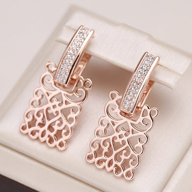 Hot 585 Rose Gold Color Square Long Earring for Women Jewelry