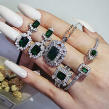 Charger l&#39;image dans la galerie, 4pcs silver bride Halo Engagement / Wedding sets for woman jewelry
