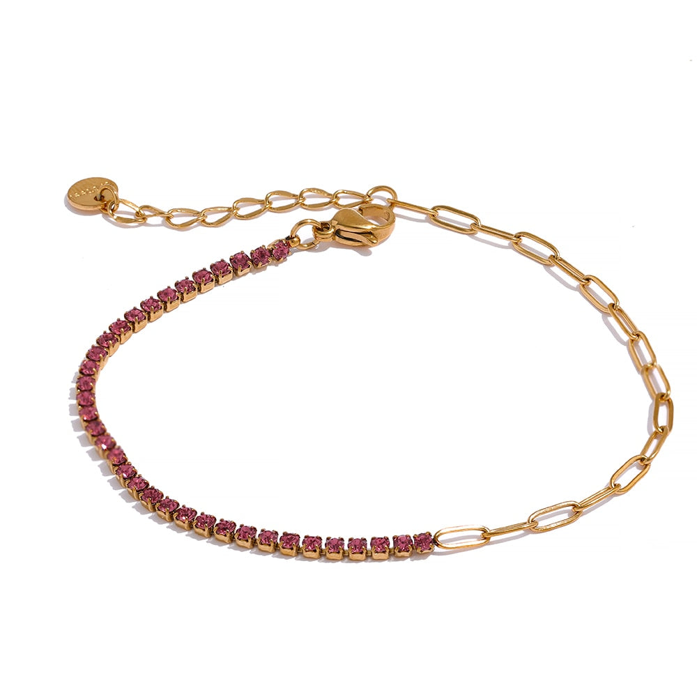 Colorful Cubic Zirconia Bracelet Bangle 18K Gold Plated Jewelry Women